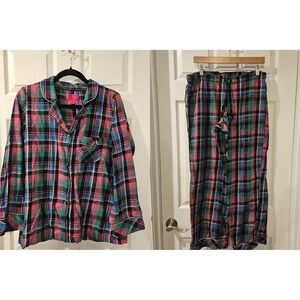 Victoria's Secret Cotton Pajama Set Medium Feminine Plaid Print with Bow Detail‎